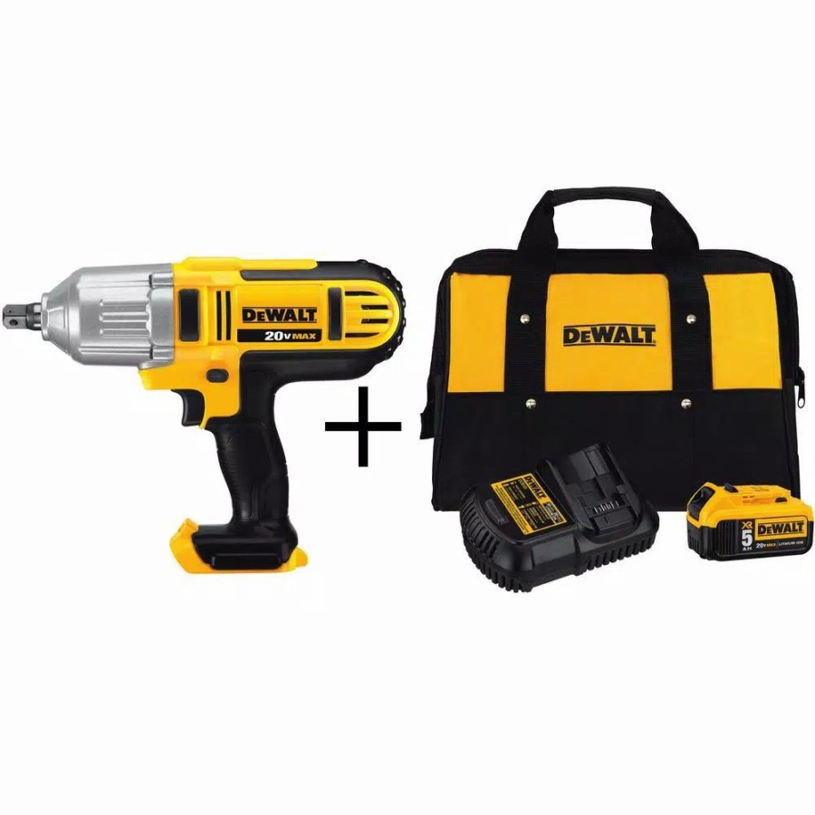 Impact Wrenches * | Impact Wrenches Dewalt 20-Volt Max Xr Cordless Brushless 1/2 In. High Torque Impact Wrench Detent Pin, (1) 20-Volt 5.0Ah Battery & Charger