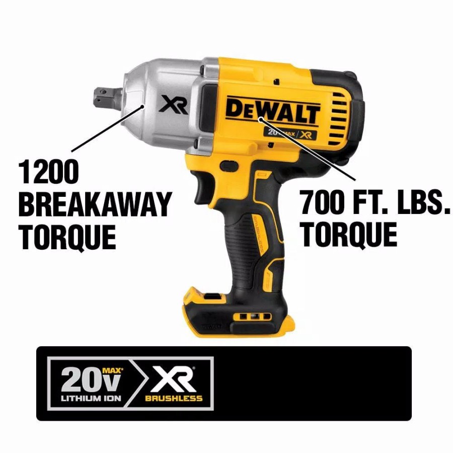 Impact Wrenches * | Impact Wrenches Dewalt 20-Volt Max Xr Cordless Brushless 1/2 In. High Torque Impact Wrench Detent Pin, (1) 20-Volt 5.0Ah Battery & Charger