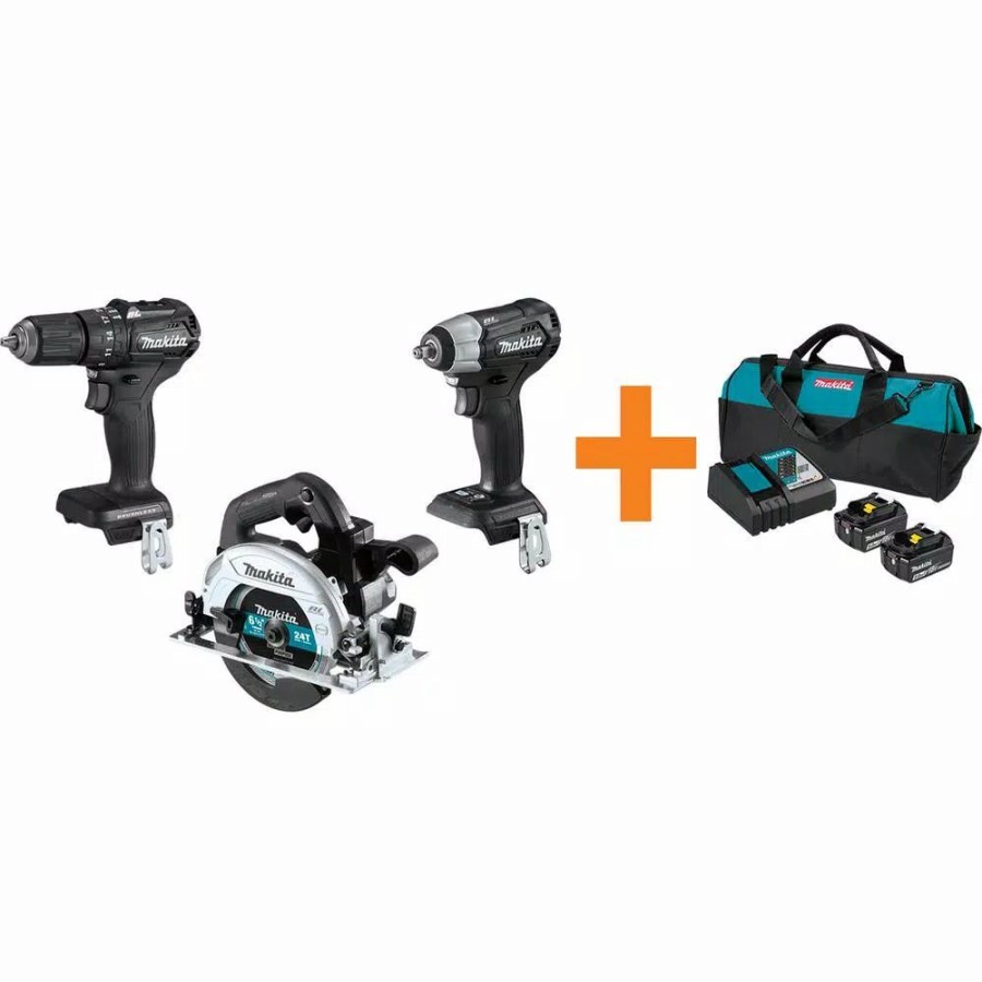 Power Tool Combo Kits * | Power Tool Combo Kits Makita 18V Lxt Sub-Compact Brushless 1/2 In. Hammer Driver Drill, Impact Wrench And Circular Saw W/ Bonus 18V Lxt Starter Pack