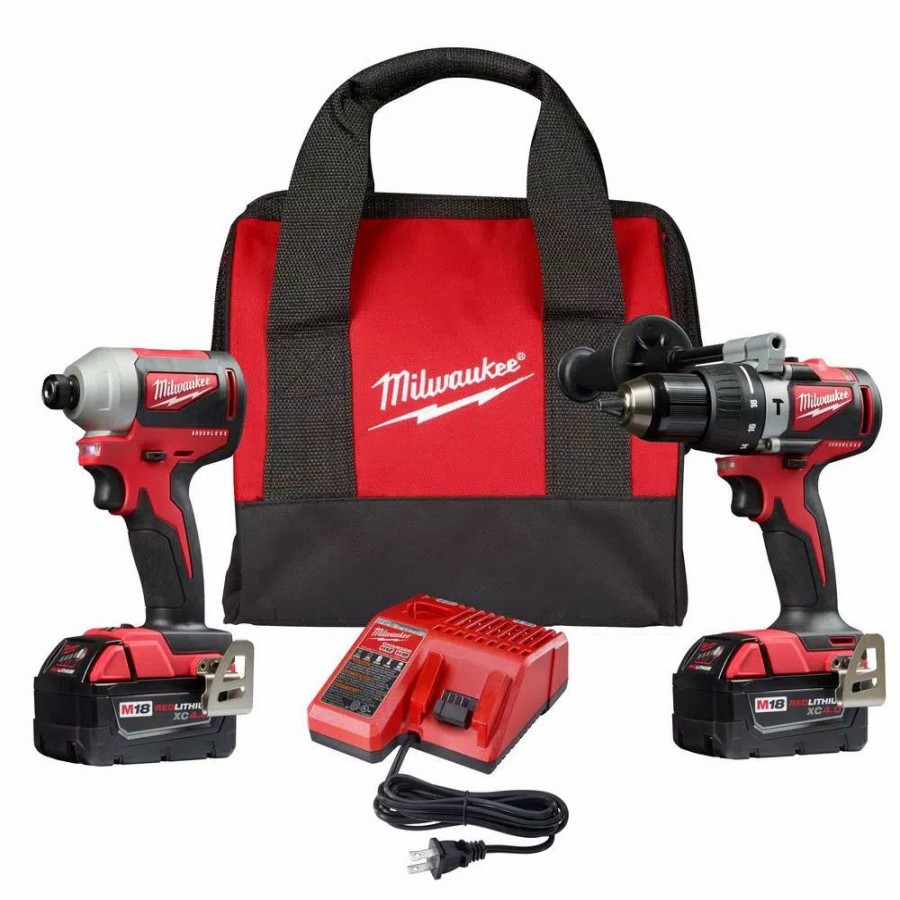 Power Tool Combo Kits * | Power Tool Combo Kits Milwaukee M18 18-Volt Lithium-Ion Brushless Cordless Compact Hammer Drill/Impact Combo Kit (2-Tool) With (2) 4.0Ah Batteries, Bag