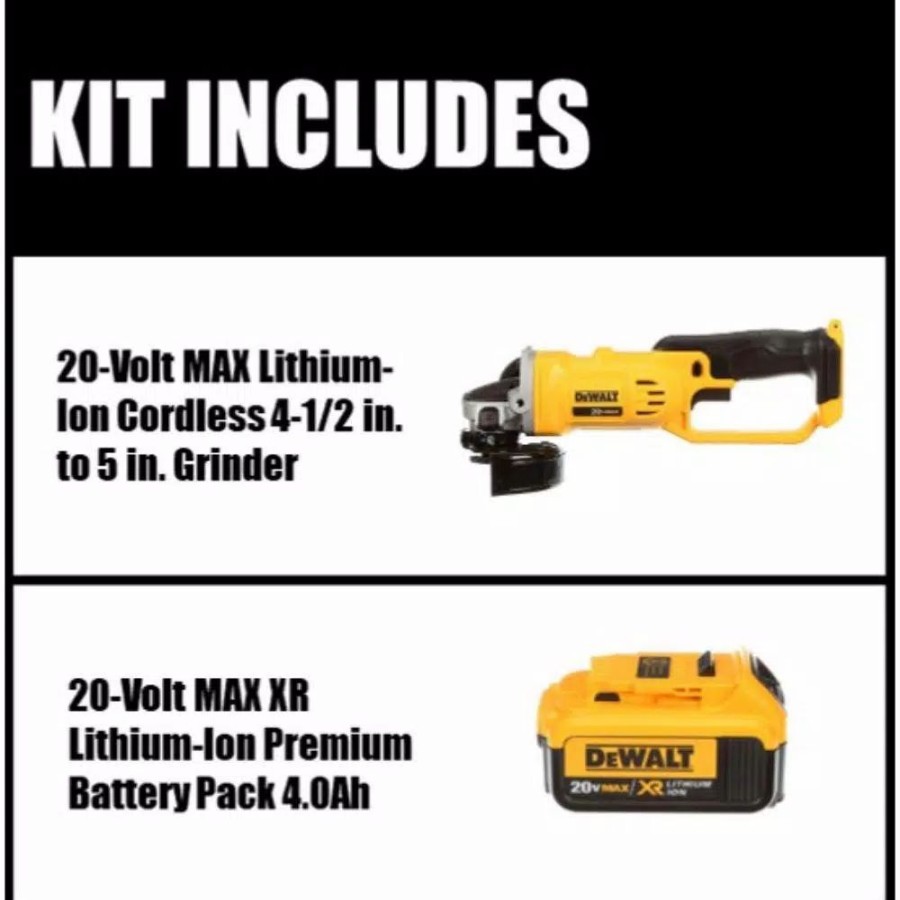 Power Tool Combo Kits * | Power Tool Combo Kits Dewalt 20-Volt Max Cordless 4-1/2 In. To 5 In. Grinder With (1) 20-Volt 4.0Ah Battery