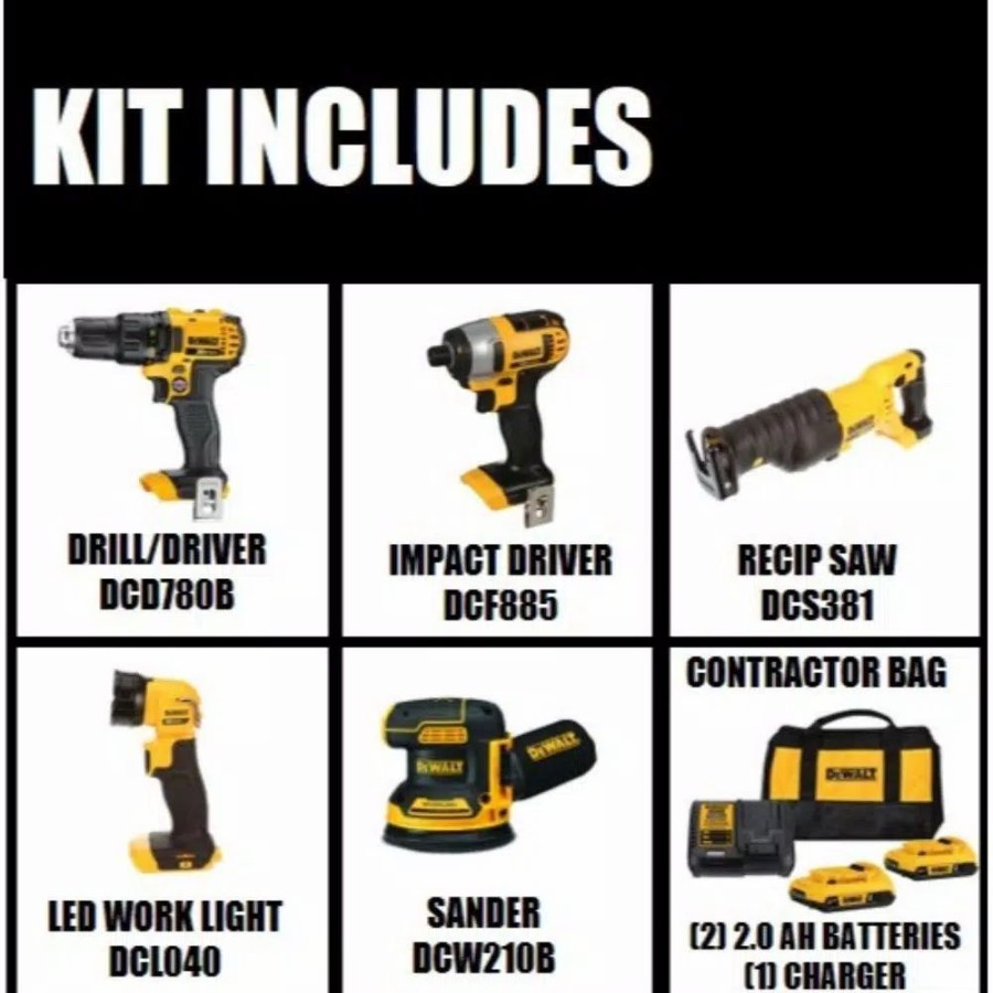 Power Tool Combo Kits * | Power Tool Combo Kits Dewalt 20-Volt Max Cordless Combo Kit (4-Tool) With (2) 20-Volt 2.0Ah Batteries & 5 In. Random Orbital Sander