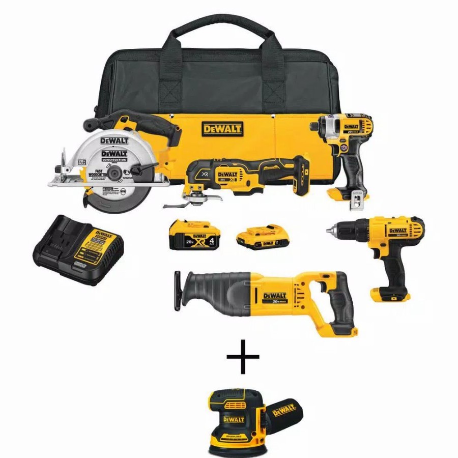 Power Tool Combo Kits * | Power Tool Combo Kits Dewalt 20-Volt Max Cordless Combo Kit (5-Tool) With (1) 20-Volt 4.0Ah Battery, (1) 20-Volt 2.0Ah Battery & 5In. Sander