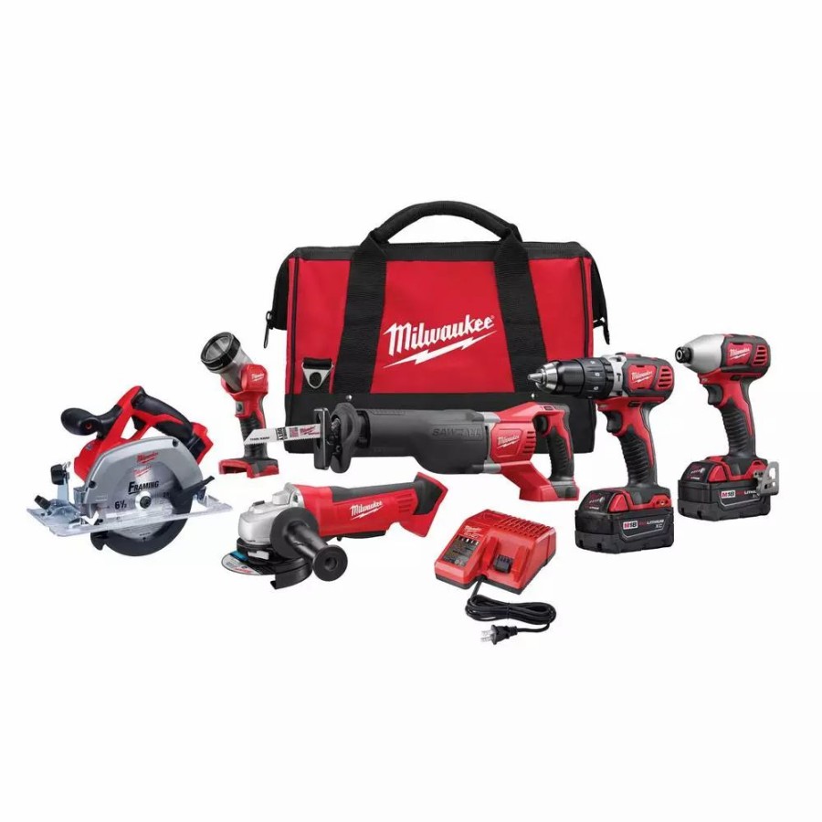 Power Tool Combo Kits * | Power Tool Combo Kits Milwaukee M18 18-Volt Lithium-Ion Cordless Combo Tool Kit (6-Tool) With Two 3.0 Ah Batteries, 1 Charger, 1 Tool Bag