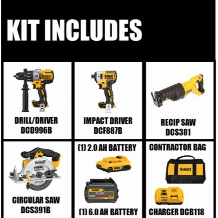 Power Tool Combo Kits * | Power Tool Combo Kits Dewalt 20-Volt Max Cordless Brushless Combo Kit (2-Tool) With (1) Flexvolt 6.0Ah, (1) 20-Volt 2.0 Battery, Circ Saw & Recip Saw