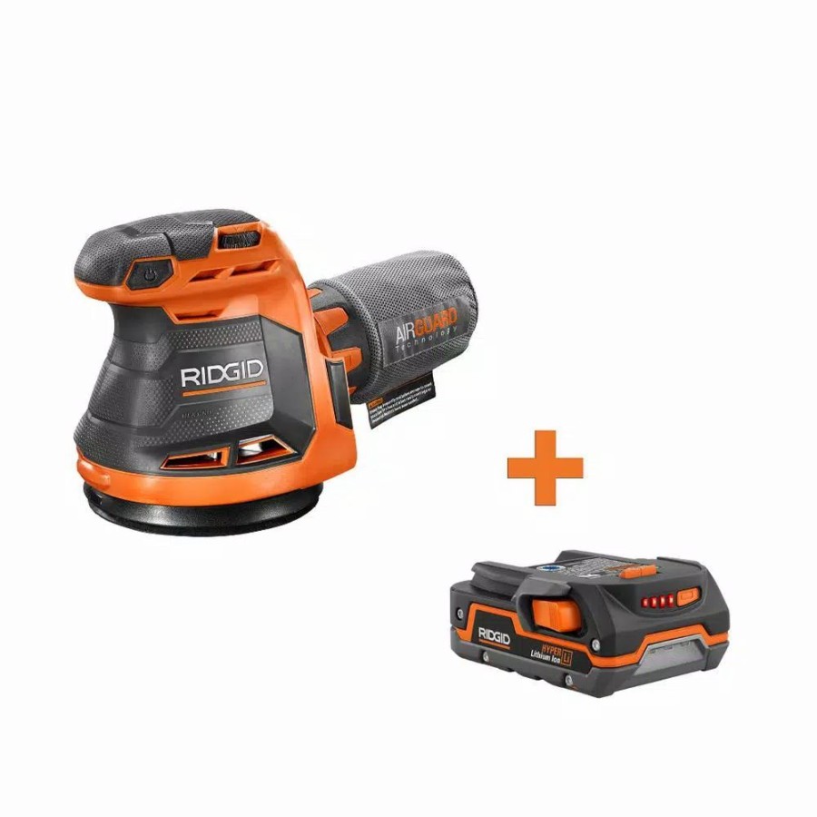 Power Tool Combo Kits * | Power Tool Combo Kits Ridgid 18-Volt Cordless 5 In. Random Orbit Sander With 1.5 Ah Lithium-Ion Battery