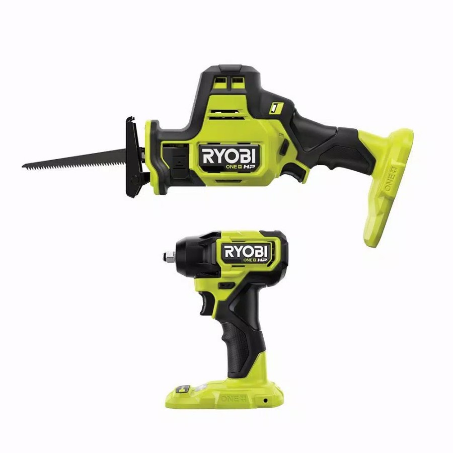 Power Tool Combo Kits * | Power Tool Combo Kits Ryobi One+ Hp 18V Brushless Cordless Compact 2-Tool Combo Kit With One-Handed Recip Saw And 3/8 In. Impact Wrench (Tools Only)