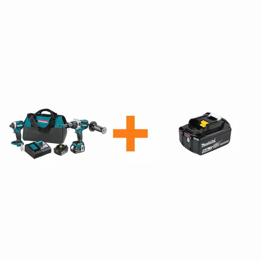 Power Tool Combo Kits * | Power Tool Combo Kits Makita 18V Lxt Brushless Cordless 2-Piece Combo Kit (Hammer Drill/ Impact Driver) 5.0Ah/Bonus 18V 5.0Ah Lxt Lithium-Ion Battery