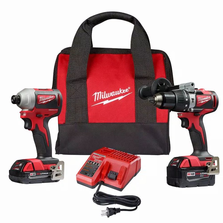 Power Tool Combo Kits * | Power Tool Combo Kits Milwaukee M18 18-Volt Lithium-Ion Brushless Cordless Hammer Drill/Impact/ 1/2 In. Impact Wrench Combo Kit (3-Tool) W/ 4-Batteries