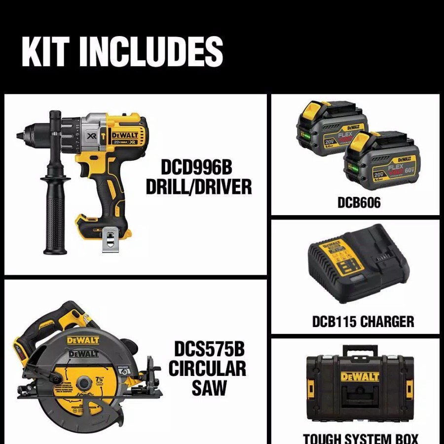 Power Tool Combo Kits * | Power Tool Combo Kits Dewalt Flexvolt 60-Volt Lithium-Ion Combo Kit (2-Tool) With (2) Batteries 6.0 Ah, Charger And 22 In. Toughsystem Toolbox