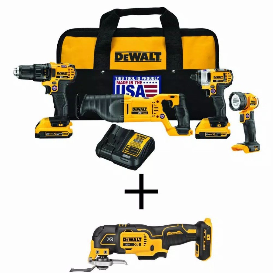 Power Tool Combo Kits * | Power Tool Combo Kits Dewalt 20-Volt Max Cordless Combo Kit (4-Tool) With (2) 20-Volt 2.0Ah Batteries & Brushless Oscillating Tool