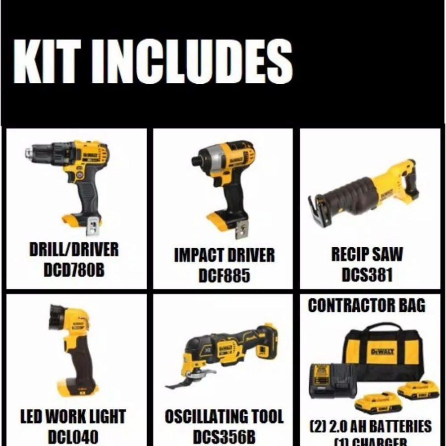 Power Tool Combo Kits * | Power Tool Combo Kits Dewalt 20-Volt Max Cordless Combo Kit (4-Tool) With (2) 20-Volt 2.0Ah Batteries & Brushless Oscillating Tool