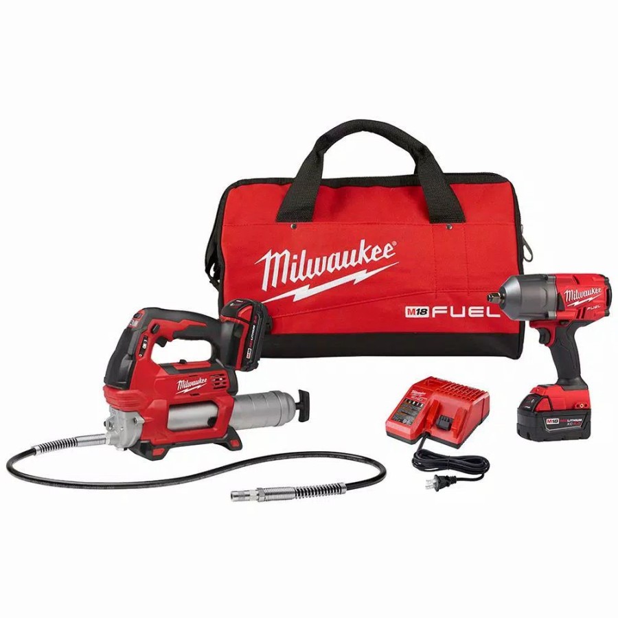 Power Tool Combo Kits * | Power Tool Combo Kits Milwaukee M18 Fuel 18-Volt Lithium-Ion Brushless Cordless 1/2 In. Impact Wrench With Friction Ring Kit With Free M18 Grease Gun