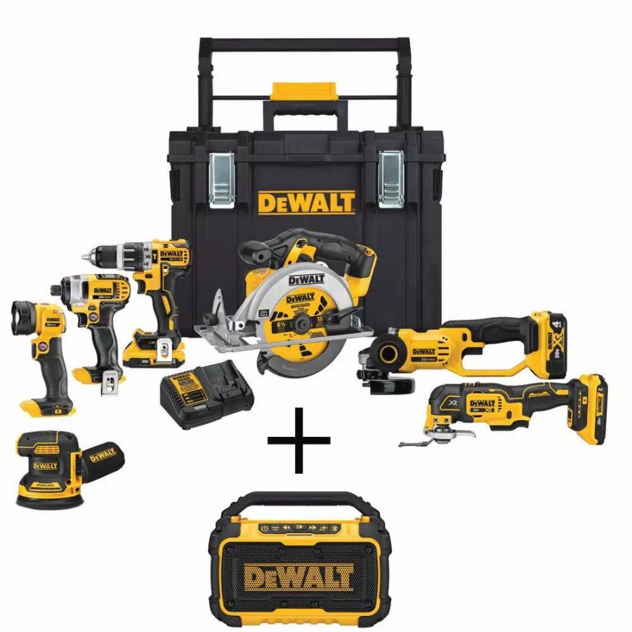 Power Tool Combo Kits * | Power Tool Combo Kits Dewalt 20-Volt Max Cordless Combo Kit (7-Tool) With Toughsystem Case, (1) 4.0Ah Battery, (2) 2.0Ah Batteries & Speaker