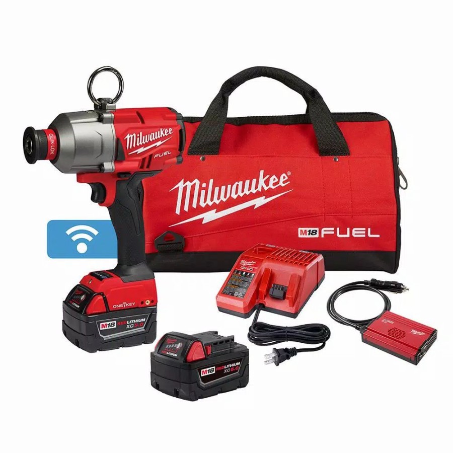 Impact Wrenches * | Impact Wrenches Milwaukee M18 Fuel One-Key 18-Volt Lithium-Ion Brushless Cordless 7/16 In. Hex Impact Wrench Kit With 2 5.0 Ah Batteries Tool Bag