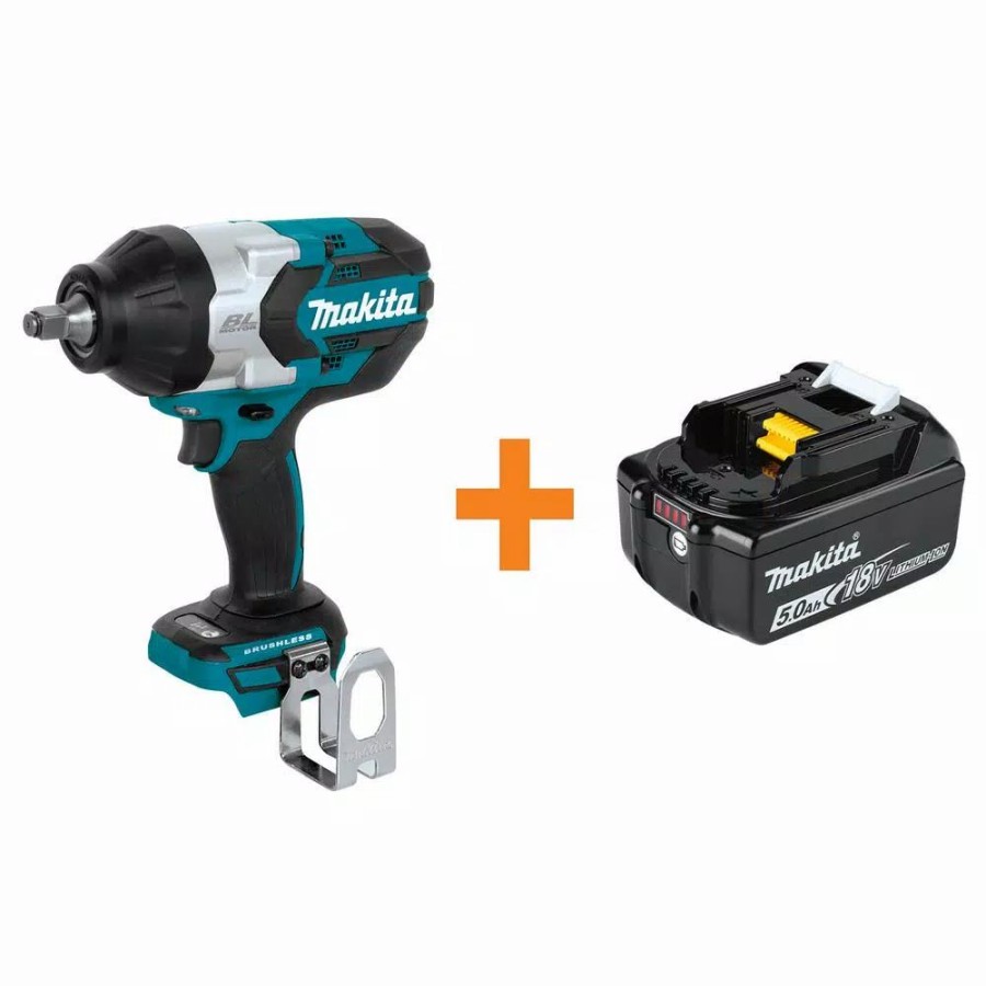 Impact Wrenches * | Impact Wrenches Makita 18-Volt Lxt Brushless Cordless High Torque 1/2 In. Square Drive Impact Wrench With Bonus 18-Volt Lxt 5.0 Ah Battery