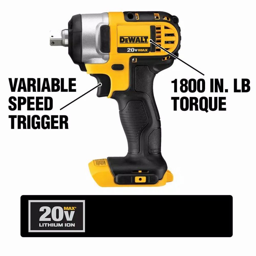 Impact Wrenches * | Impact Wrenches Dewalt 20-Volt Max Cordless 1/2 In. Impact Wrench Kit With Detent Pin (Tool-Only)