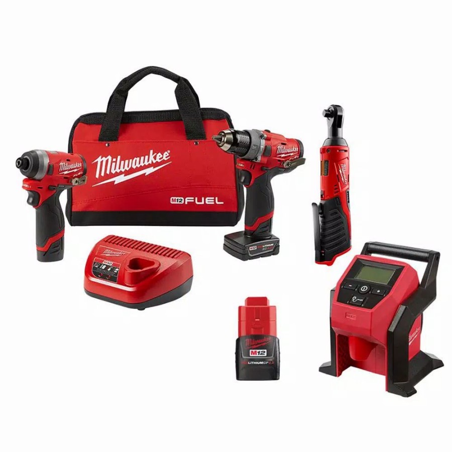 Power Tool Combo Kits * | Power Tool Combo Kits Milwaukee M12 Fuel 12-Volt Li-Ion Brushless Cordless Hammer Drill/Impact Driver Combo Kit With 3/8 In. Ratchet & Inflator (2-Tool)