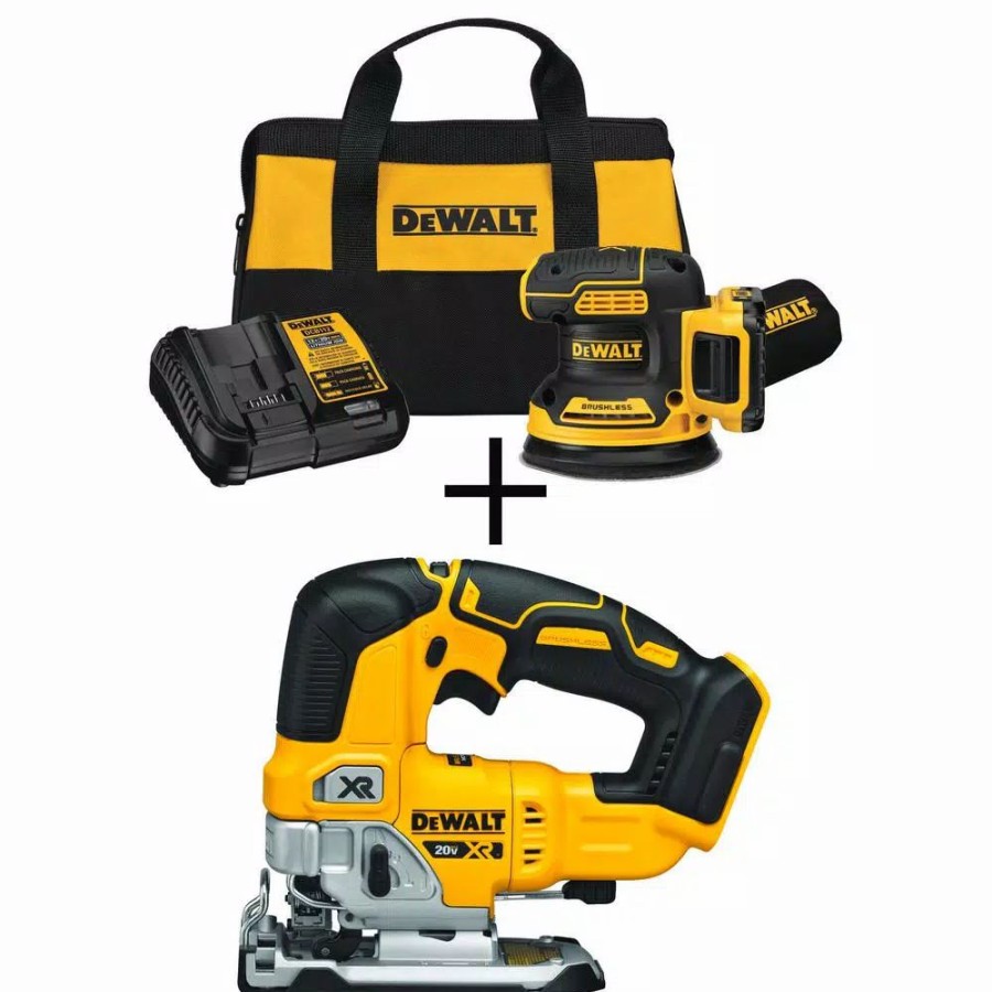 Power Tool Combo Kits * | Power Tool Combo Kits Dewalt 20-Volt Max Xr Cordless Brushless 5 In. Random Orbital Sander With (1) 20-Volt Battery 2.0Ah & Jigsaw