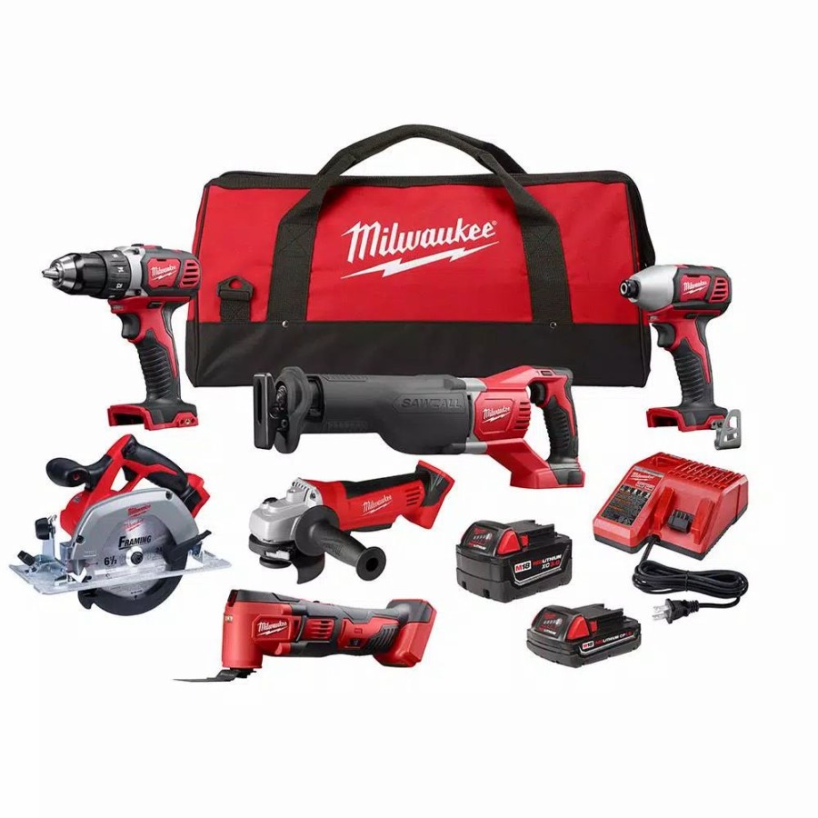 Power Tool Combo Kits * | Power Tool Combo Kits Milwaukee M18 18-Volt Lithium-Ion Cordless Combo Kit (6-Tool) With Two Batteries, Charger And Tool Bag