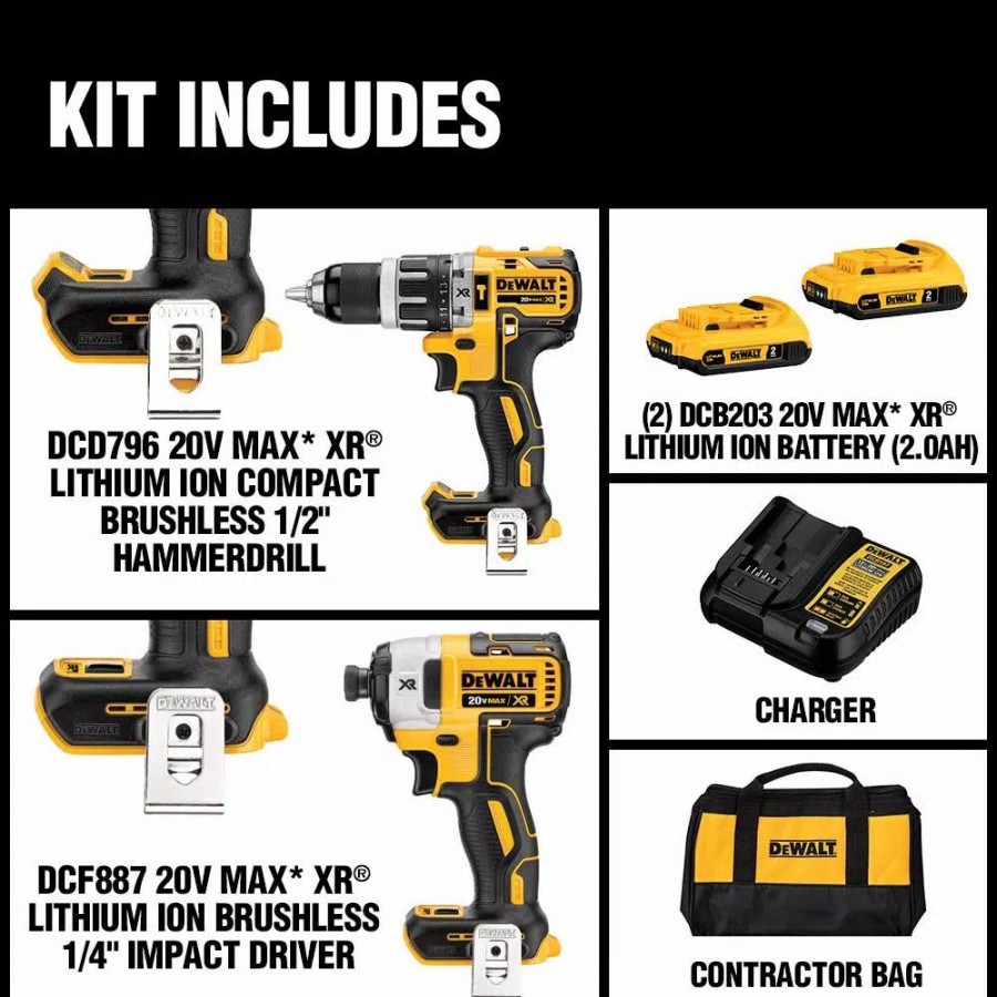 Power Tool Combo Kits * | Power Tool Combo Kits Dewalt 20-Volt Max Xr Cordless Brushless Hammer Drill/Impact Combo Kit (2-Tool) With (2) 20-Volt 4.0Ah Batteries & Charger