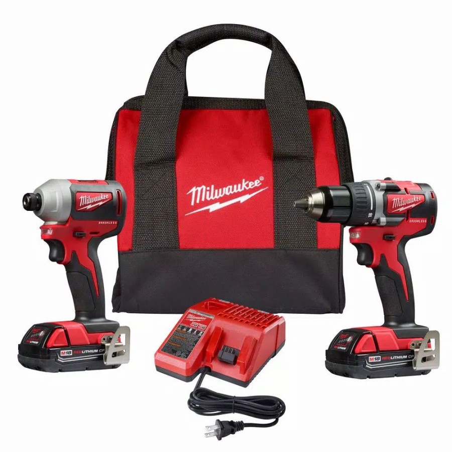 Power Tool Combo Kits * | Power Tool Combo Kits Milwaukee M18 18-Volt Lithium-Ion Brushless Cordless Compact Drill/Impact Combo Kit (2-Tool) W/ (2) 2.0Ah Batteries, Charger & Bag