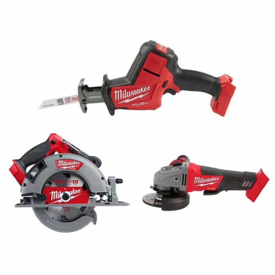 Power Tool Combo Kits * | Power Tool Combo Kits Milwaukee M18 Fuel 18-Volt Lithium-Ion Brushless Cordless Hackzall Reciprocating Saw/Circular Saw/Grinder Combo Kit (3-Tool)