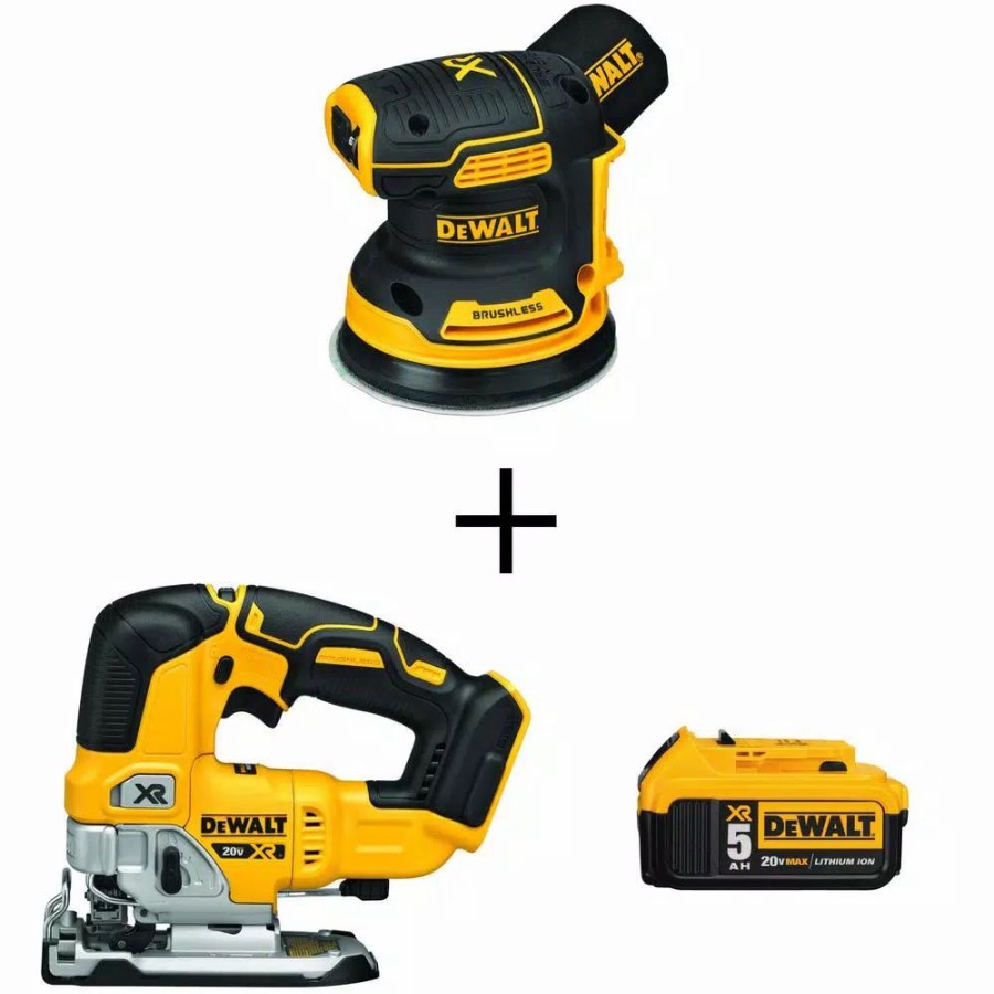 Power Tool Combo Kits * | Power Tool Combo Kits Dewalt 20-Volt Max Xr Cordless Brushless 5 In. Random Orbital Sander With Jigsaw & (1) 20-Volt Battery 5.0Ah