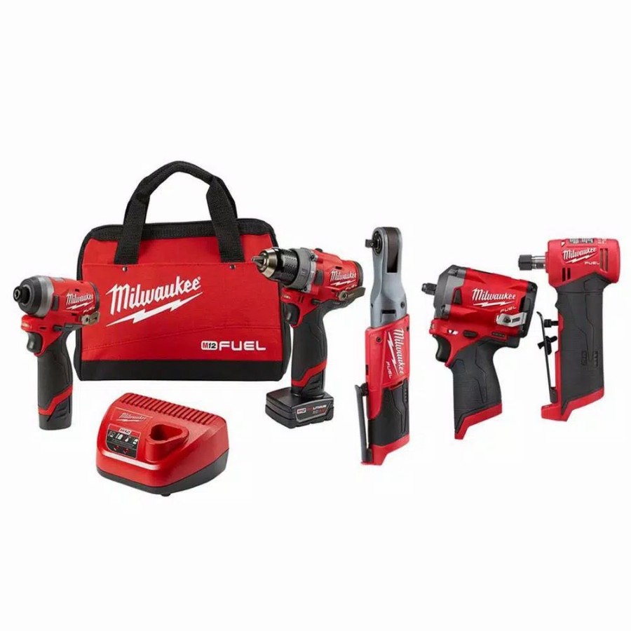 Power Tool Combo Kits * | Power Tool Combo Kits Milwaukee M12 Fuel 12-Volt Lithium-Ion Brushless Cordless Combo Kit (5-Tool) With 2 Batteries And Bag