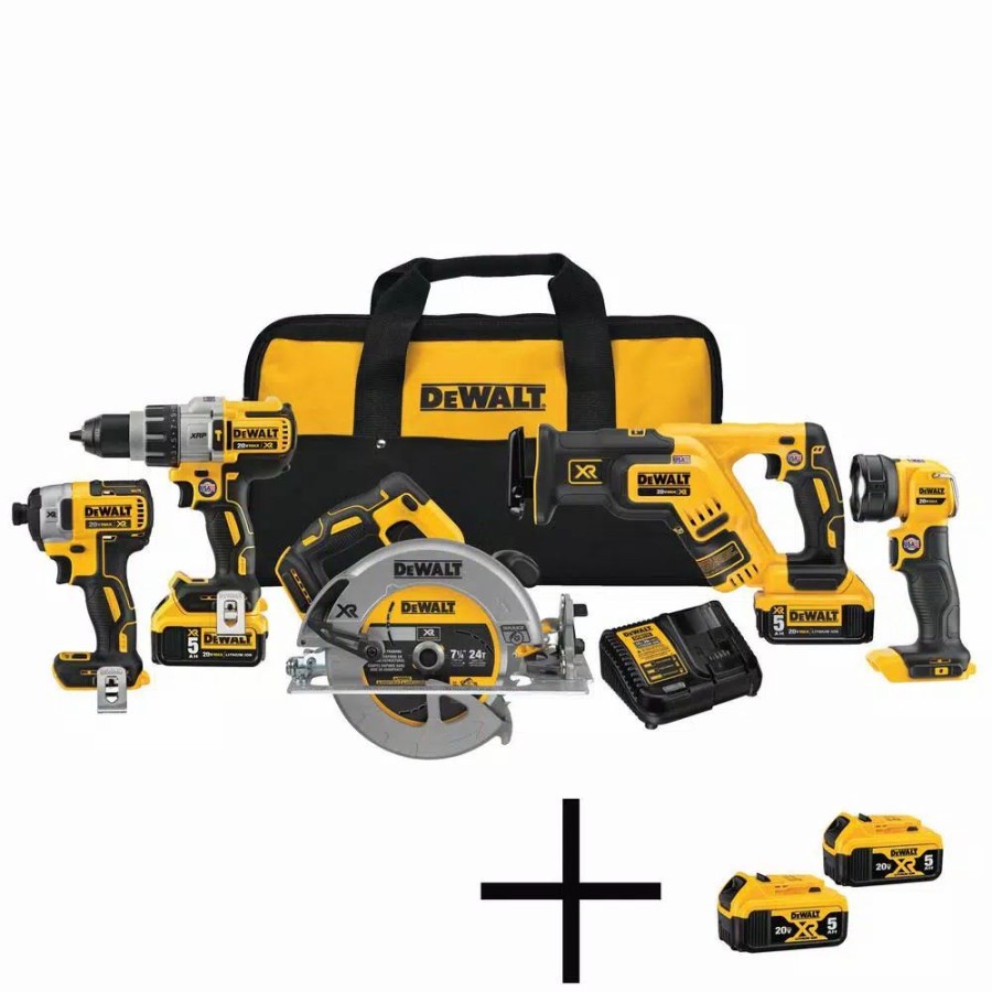 Power Tool Combo Kits * | Power Tool Combo Kits Dewalt 20-Volt Max Xr Cordless Combo Kit (5-Tool) With (4) 20-Volt 5.0Ah Batteries & Charger