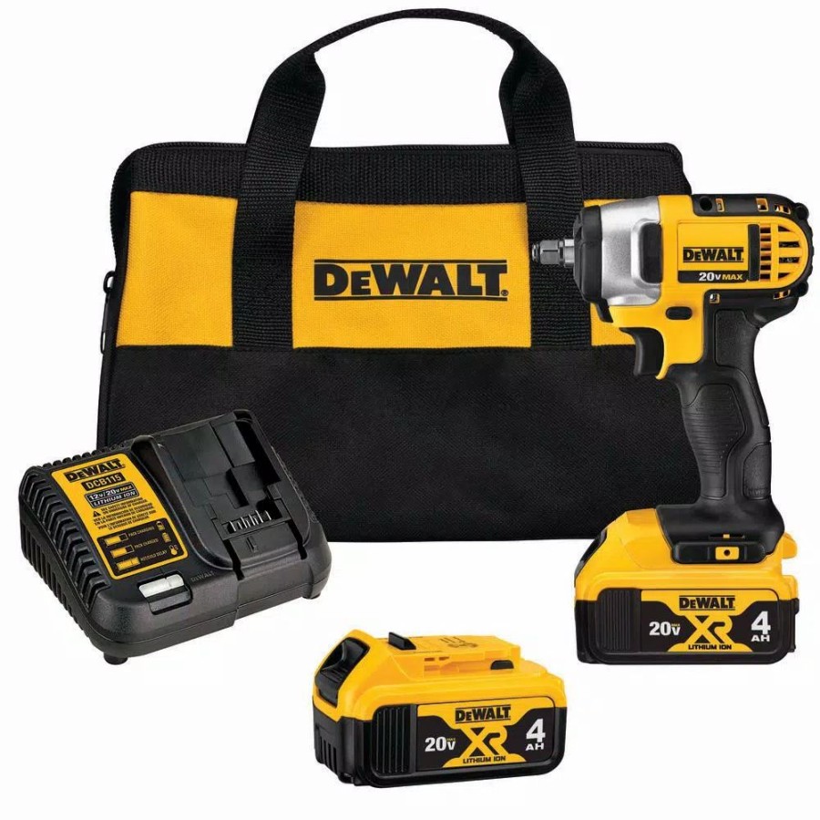 Impact Wrenches * | Impact Wrenches Dewalt 20-Volt Max Cordless 3/8 In. Impact Wrench Kit With Hog Ring, (2) 20-Volt 4.0Ah Batteries & Charger