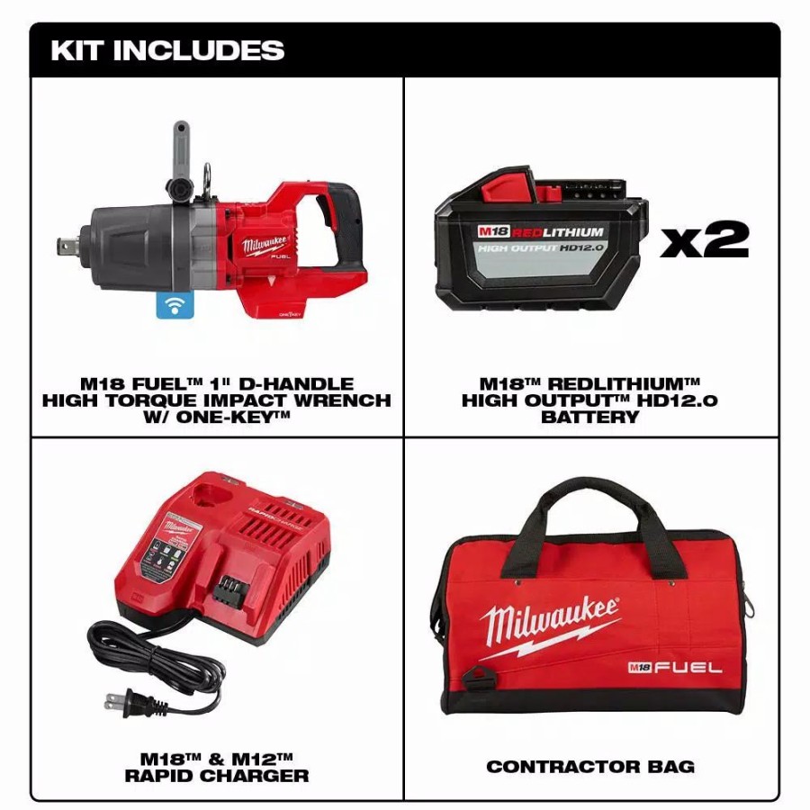 Impact Wrenches * | Impact Wrenches Milwaukee M18 Fuel 18-Volt Lithium-Ion Brushless Cordless 1 In. Impact Wrench With D-Handle Kit With Two 12.0 Ah Batteries