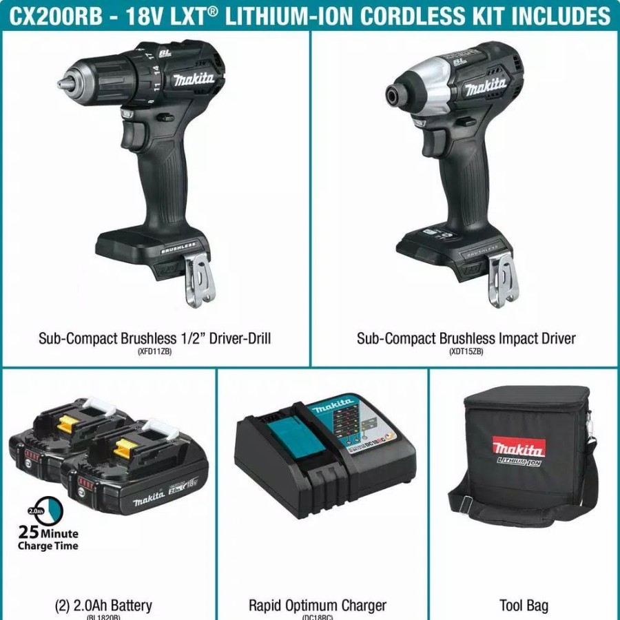 Power Tool Combo Kits * | Power Tool Combo Kits Makita 18-Volt Lxt Lithium-Ion Sub-Compact Brushless Cordless 2-Piece Combo Kit (Driver-Drill/ Impact Driver) 2.0Ah