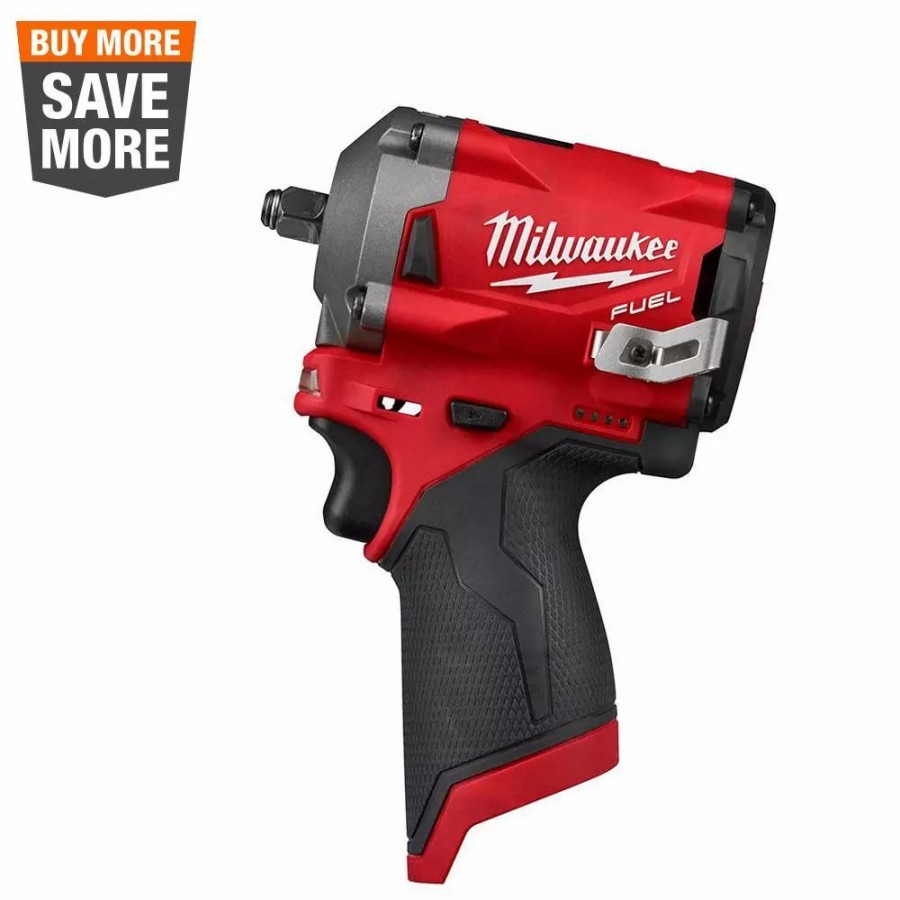 Impact Wrenches * | Impact Wrenches Milwaukee M12 Fuel 12-Volt Lithium-Ion Brushless Cordless Stubby 3/8 In. Impact Wrench (Tool-Only)