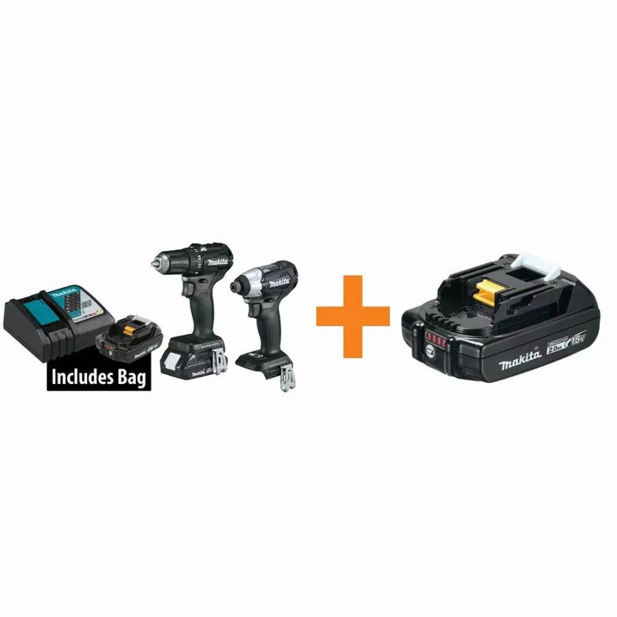 Power Tool Combo Kits * | Power Tool Combo Kits Makita 18-Volt 2.0Ah Lithium-Ion Sub-Compact Bl Combo Kit (2-Piece) With Bonus 18-Volt 2.0Ah Compact Lithium-Ion Battery