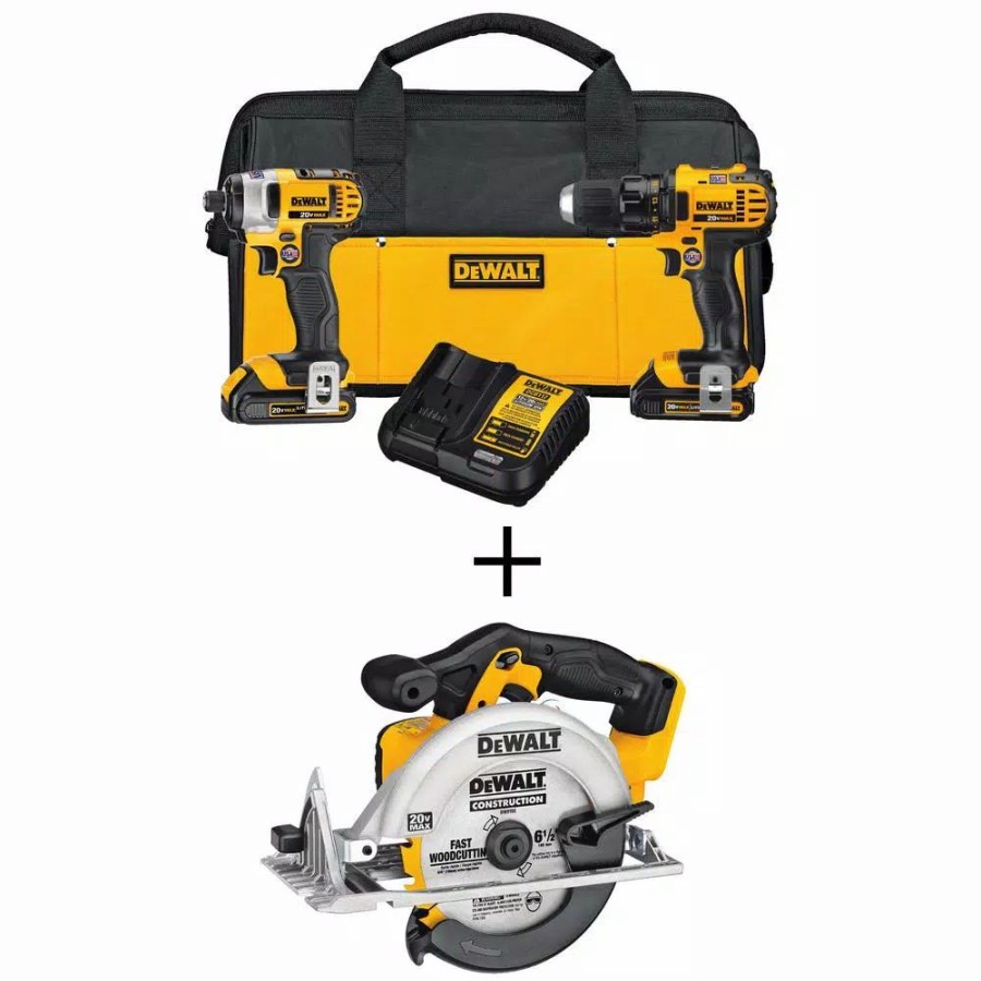 Power Tool Combo Kits * | Power Tool Combo Kits Dewalt 20-Volt Max Cordless Drill/Impact Combo Kit (2-Tool) With (2) 20-Volt 1.5Ah Batteries, Charger & 6-1/2 In. Circular Saw