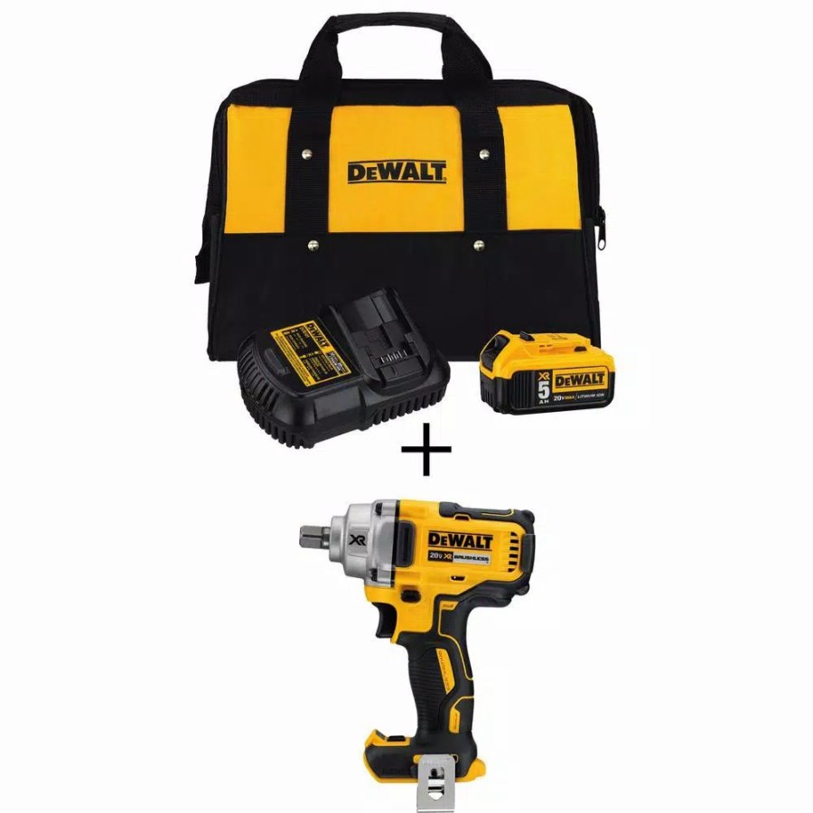 Impact Wrenches * | Impact Wrenches Dewalt 20-Volt Max Xr Cordless Brushless 1/2 In. Mid-Range Impact Wrench Detent Pin Anvil, (1) 20-Volt 5.0Ah Battery & Charger