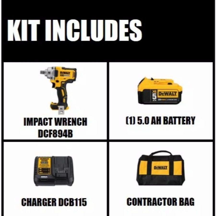 Impact Wrenches * | Impact Wrenches Dewalt 20-Volt Max Xr Cordless Brushless 1/2 In. Mid-Range Impact Wrench Detent Pin Anvil, (1) 20-Volt 5.0Ah Battery & Charger