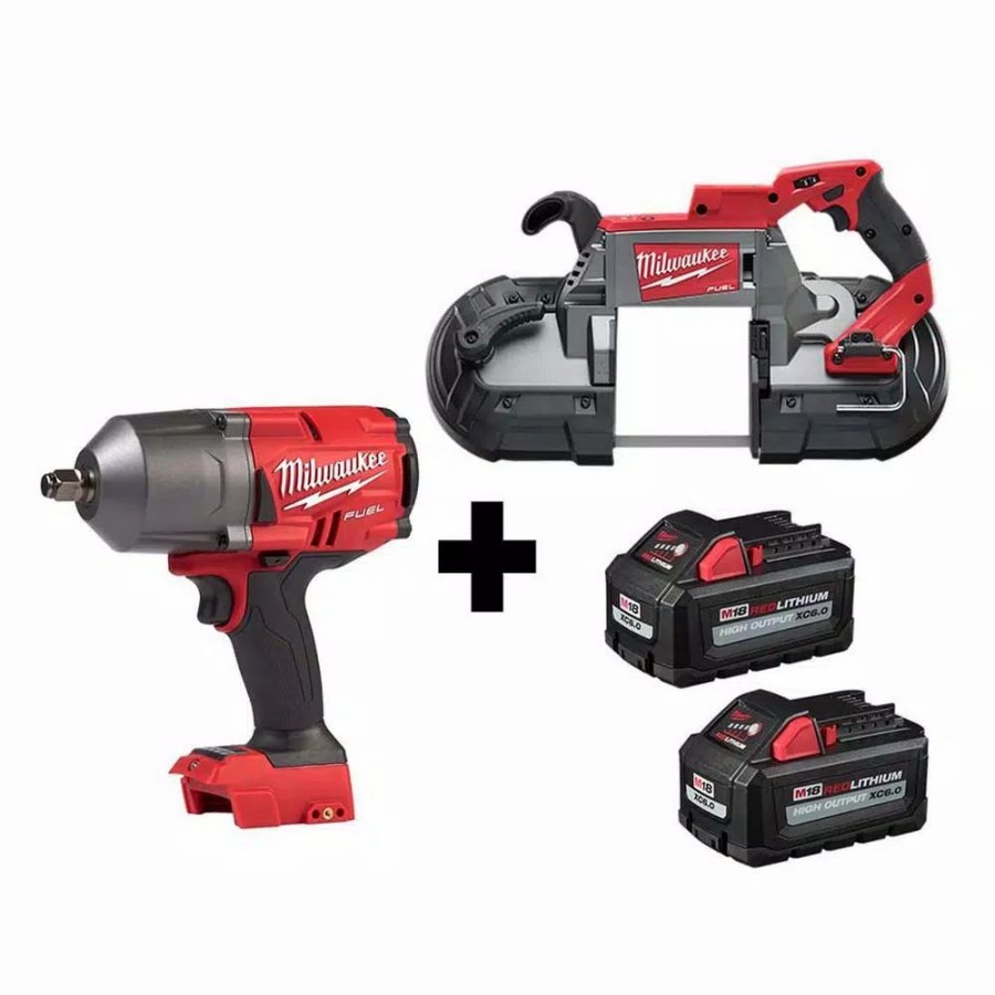 Impact Wrenches * | Impact Wrenches Milwaukee M18 Fuel 18-Volt 1/2 In. Lithium-Ion Brushless Cordless Impact Wrench W/ Friction Ring & Bandsaw W/ Two 6.0Ah Batteries