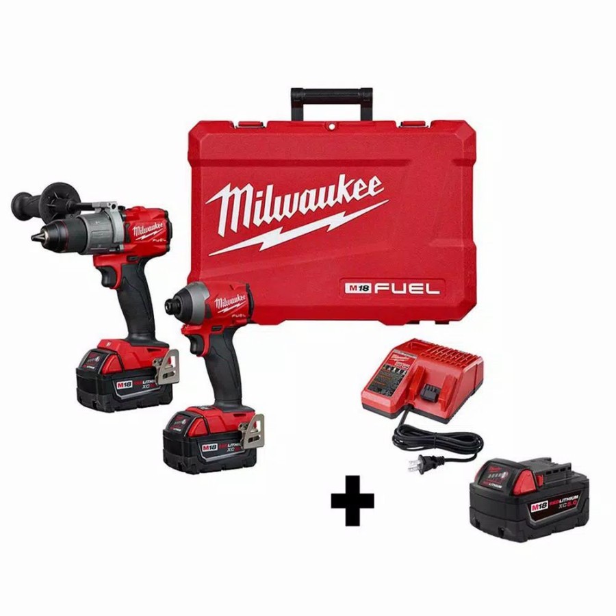 Power Tool Combo Kits * | Power Tool Combo Kits Milwaukee M18 Fuel 18-Volt Lithium-Ion Brushless Cordless Hammer Drill And Impact Driver Combo Kit (2-Tool) W/ Free 5.0Ah Battery