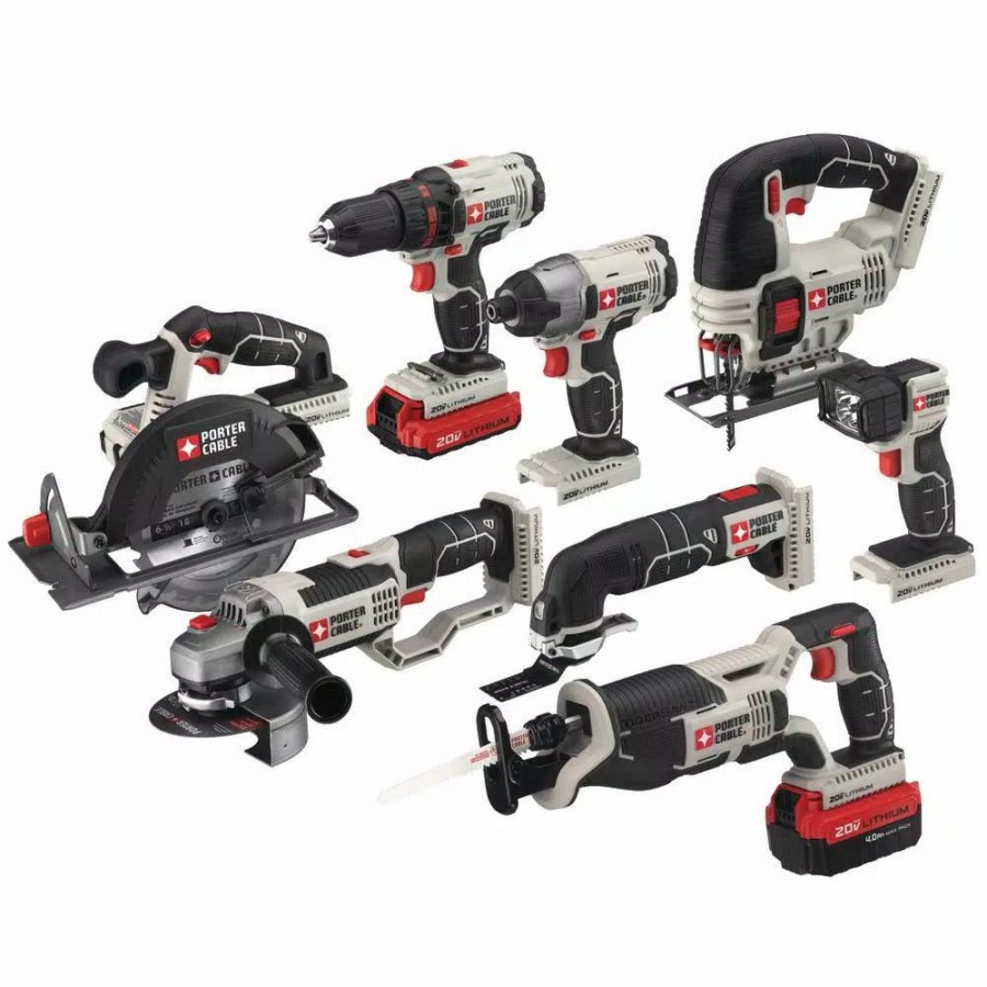 Power Tool Combo Kits * | Power Tool Combo Kits Porter-Cable 20-Volt Max Lithium-Ion Cordless Combo Kit (8-Tool) With 4.0 Ah Battery, 1.5 Ah Battery, Charger And Bag