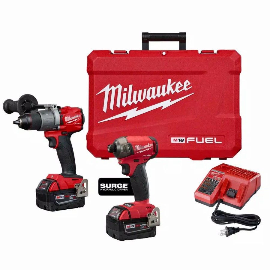 Power Tool Combo Kits * | Power Tool Combo Kits Milwaukee M18 Fuel 18-Volt Lithium-Ion Brushless Cordless Surge Impact And Hammer Drill Combo Kit (2-Tool) W/(2) 5.0Ah Batteries