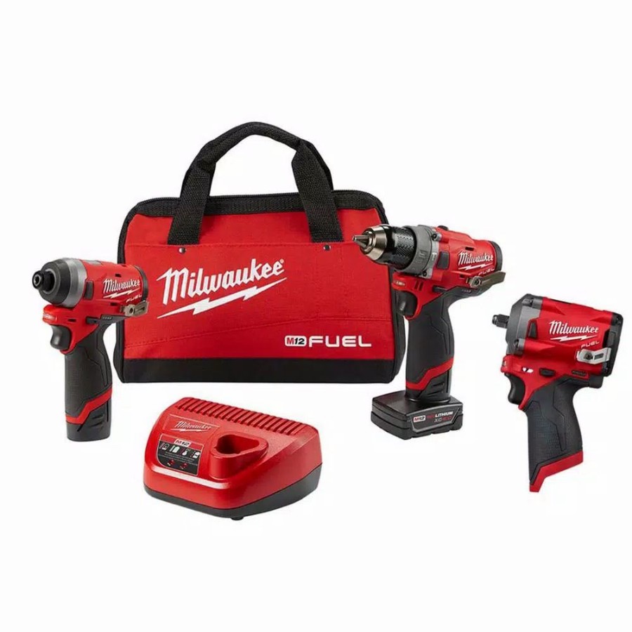 Power Tool Combo Kits * | Power Tool Combo Kits Milwaukee M12 Fuel 12-Volt Lithium-Ion Brushless Cordless Hammer Drill And Impact Driver Combo Kit (2-Tool) W/ Impact Wrench