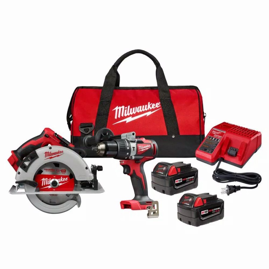 Power Tool Combo Kits * | Power Tool Combo Kits Milwaukee M18 18-Volt Lithium-Ion Brushless Cordless Hammer Drill And Circular Saw Combo Kit (2-Tool) With Two 4.0 Ah Batteries