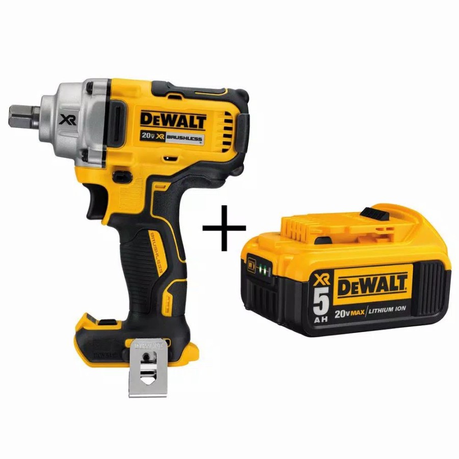 Impact Wrenches * | Impact Wrenches Dewalt 20-Volt Max Xr Cordless Brushless 1/2 In. Mid-Range Impact Wrench With Detent Pin Anvil & (1) 20-Volt 5.0Ah Battery