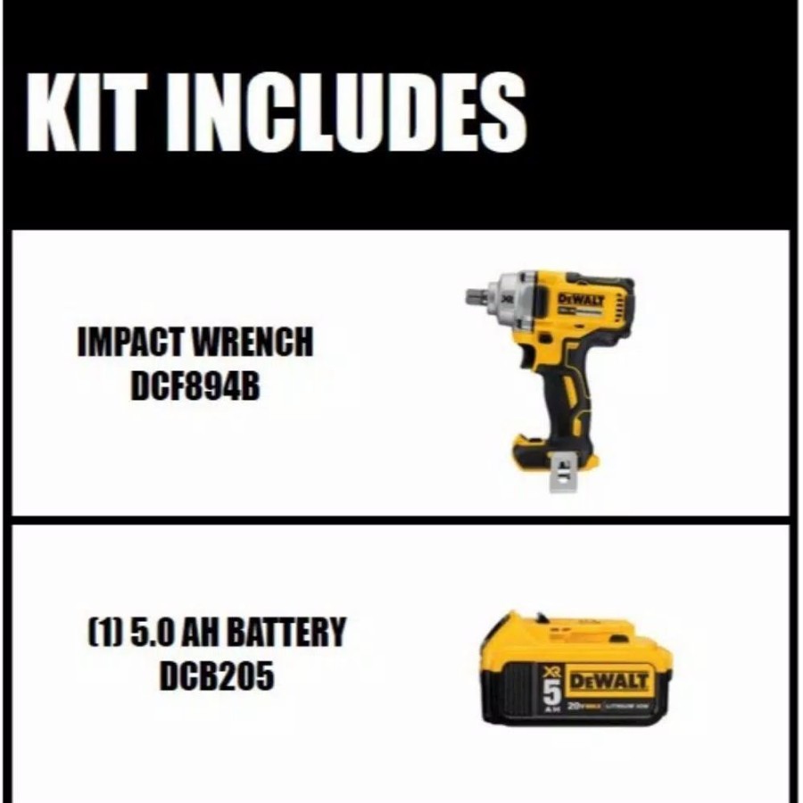 Impact Wrenches * | Impact Wrenches Dewalt 20-Volt Max Xr Cordless Brushless 1/2 In. Mid-Range Impact Wrench With Detent Pin Anvil & (1) 20-Volt 5.0Ah Battery