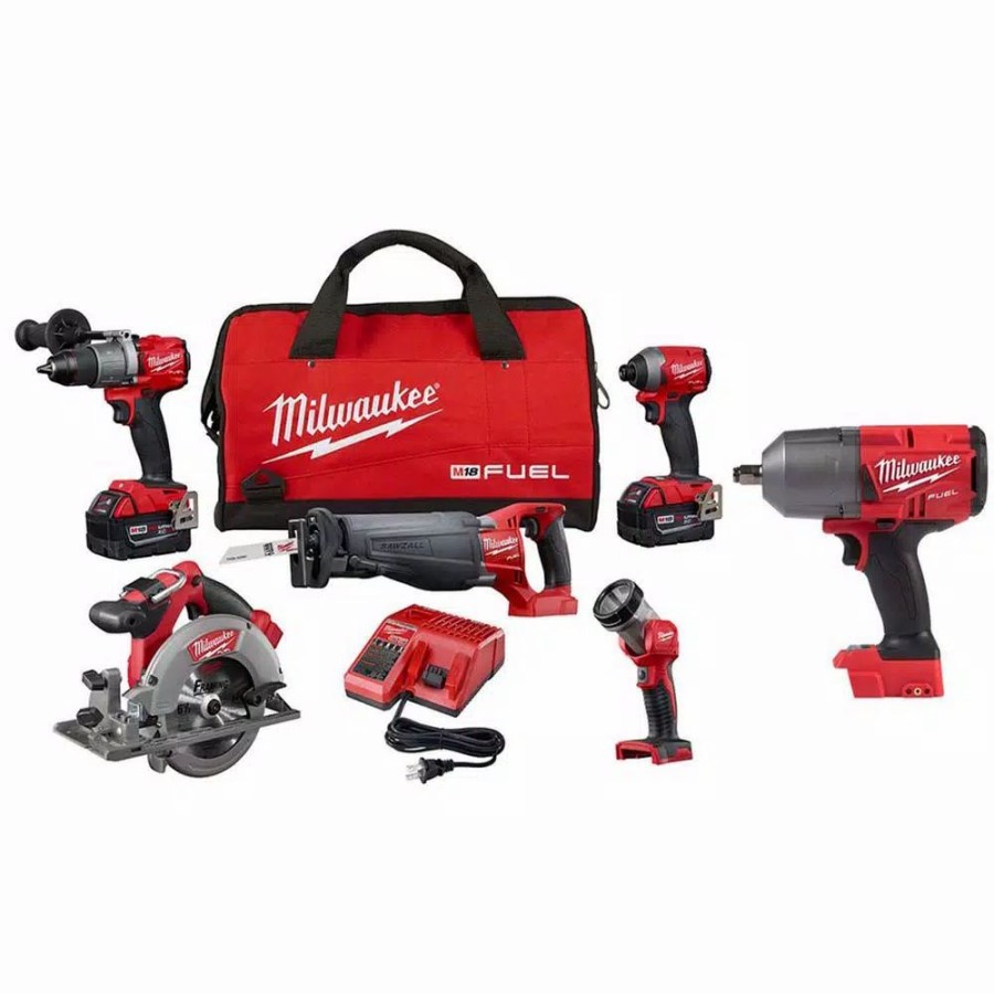 Power Tool Combo Kits * | Power Tool Combo Kits Milwaukee M18 Fuel 18-Volt Lithium-Ion Brushless Cordless Combo Kit (5-Tool) With M18 Fuel 1/2 In. Impact Wrench