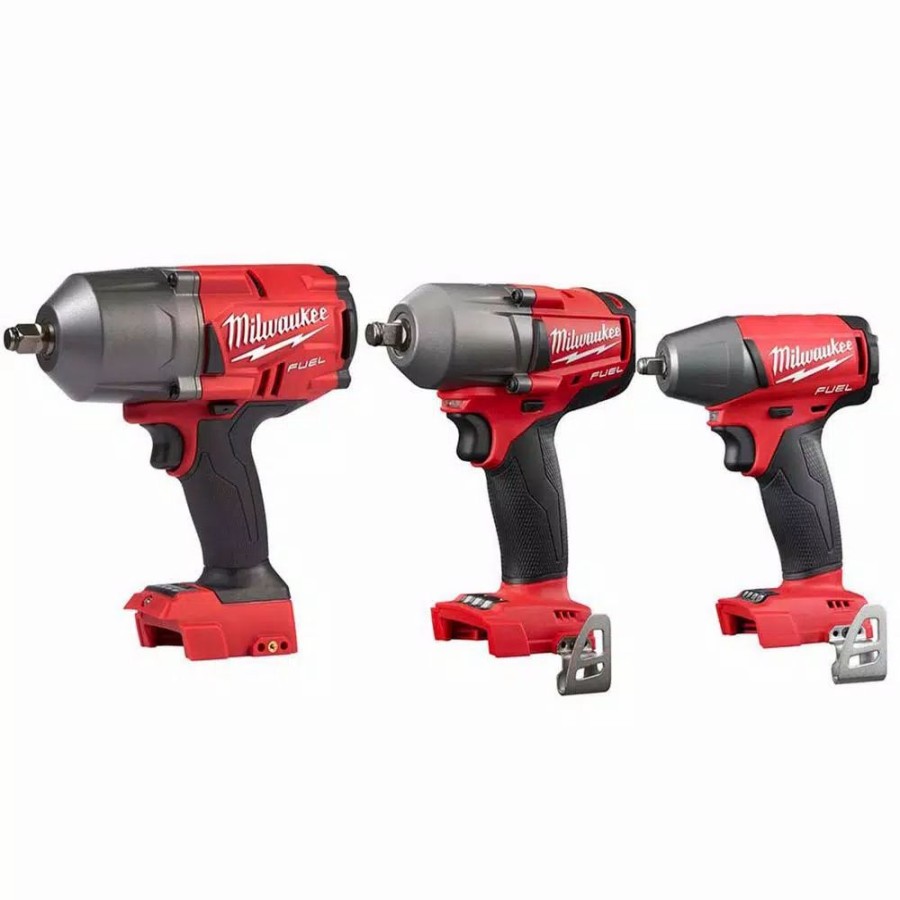 Impact Wrenches * | Impact Wrenches Milwaukee M18 Fuel 18-Volt Lithium-Ion Brushless Cordless 1/2 In. High Torque/Mid Torque/3/8 In. Impact Wrench Combo Kit (3-Tool)