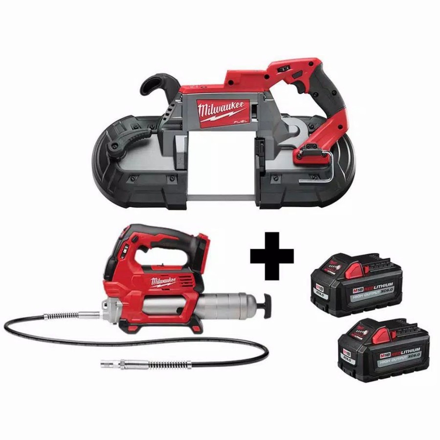 Power Tool Combo Kits * | Power Tool Combo Kits Milwaukee M18 Fuel 18-Volt Lithium-Ion Brushless Cordless Deep Cut Band Saw And Grease Gun 2-Speed With Two 6.0 Ah Batteries