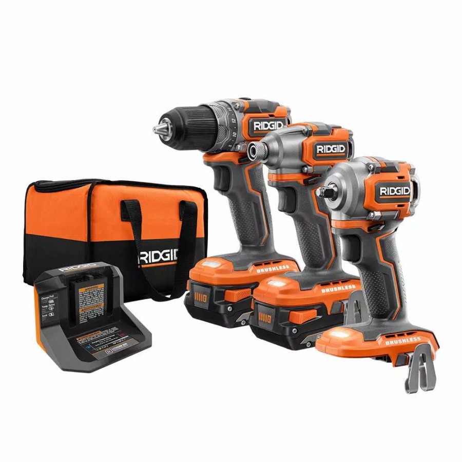 Power Tool Combo Kits * | Power Tool Combo Kits Ridgid 18-Volt Lithium-Ion Brushless Cordless Subcompact Combo Kit (3-Tool) With (2) 2.0 Ah Lithium Battery, Charger And Bag